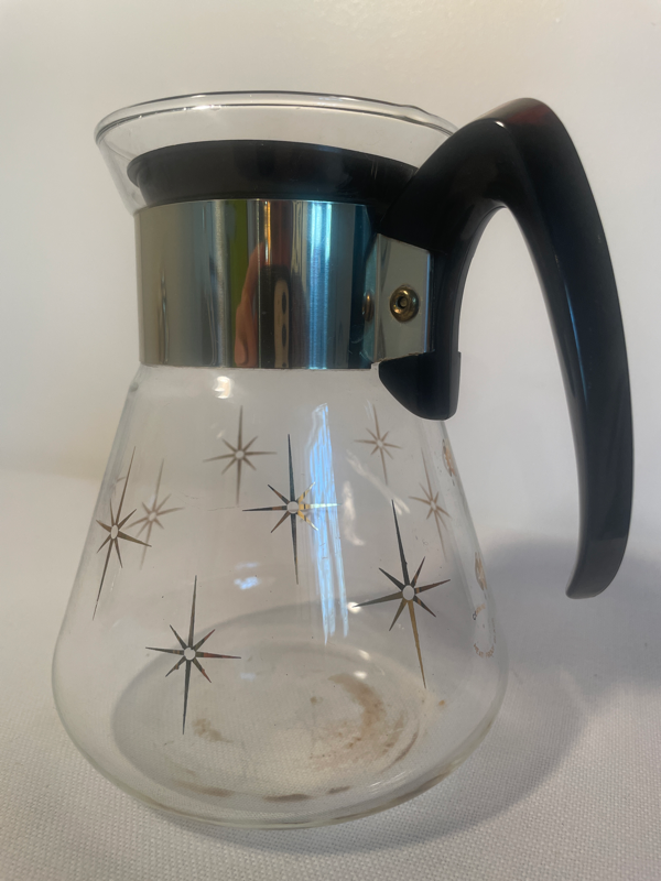 PYREX GLASS 6 CUP COFFEE POT TEA CARAFE GOLD STARBURST STAINLESS STEEL  BLACK on eBid United States