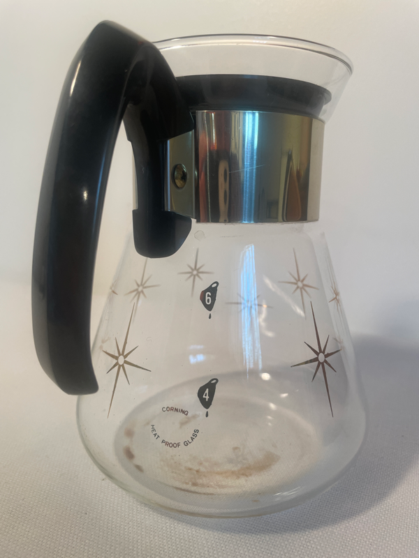 Corning Glass Coffee Carafe with Starburst Design 6 Cup 1960's